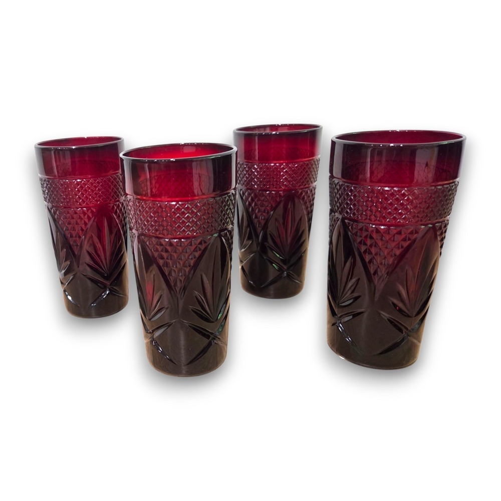 Set of 4 Vintage Cristal D'Arques Luminarc Ruby Red Glass Tumblers France 14 oz